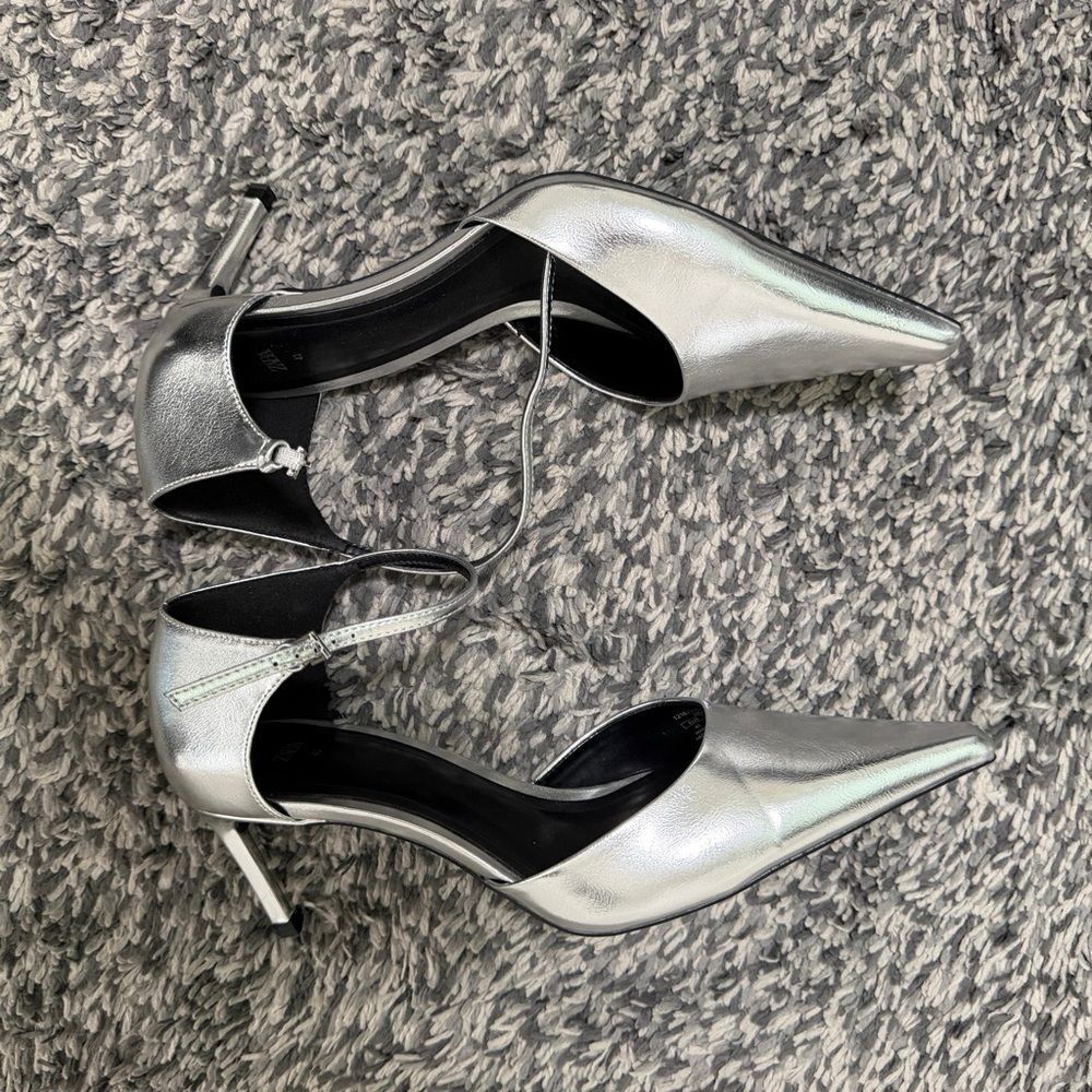 Zara Silver Women's Ankle Strap Heels Size 41/10 - Picture 7 of 9